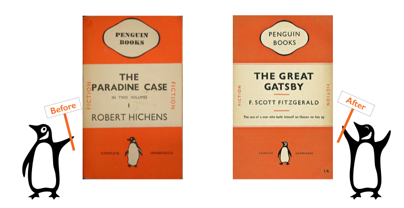 comparison of Penguin covers before and after Tschichold's arrival