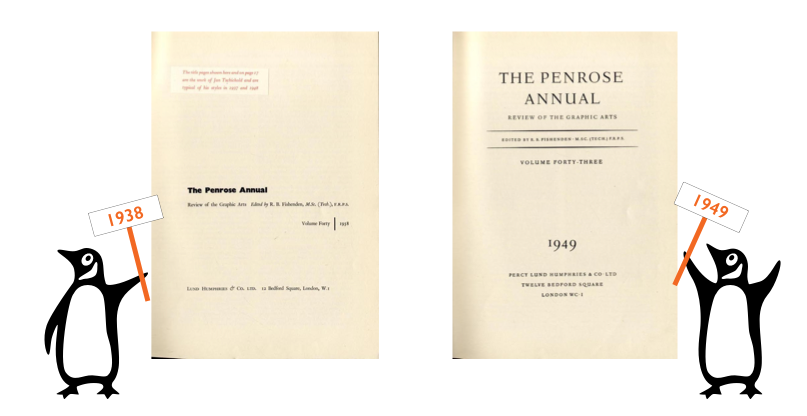 a comparison of two title pages designed by Tschichold before and after his switch to symmetrical design