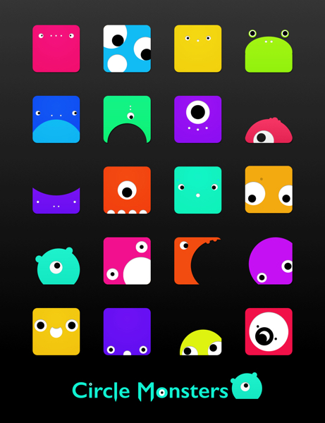 Circle monsters icon set